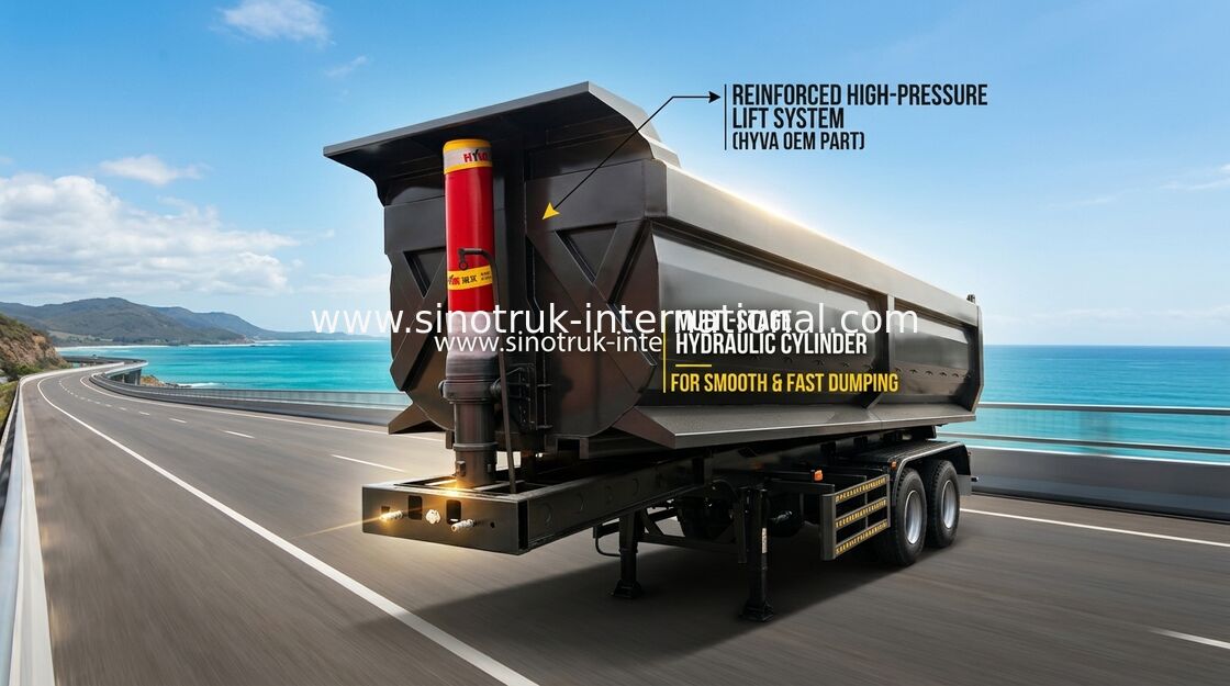 Warna Hitam Hidrolik 3 As Trailer Semi Truk Trailer Pengangkut Kargo