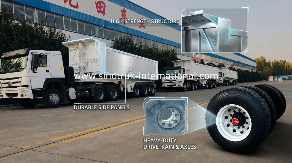 Trailer Semi Bed Semi Tugas Berat Warna Putih Untuk Kapasitas Pemuatan 60 Ton