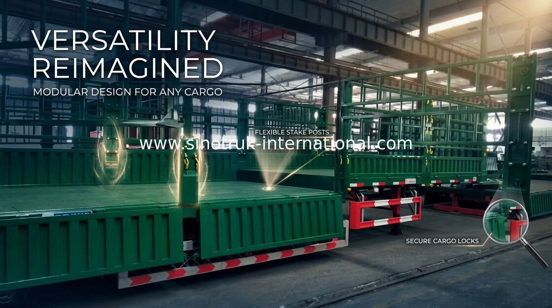 Transportasi Carbon Steel Flat Top Semi Trailer 30-60 Ton Trailer Semi Grain