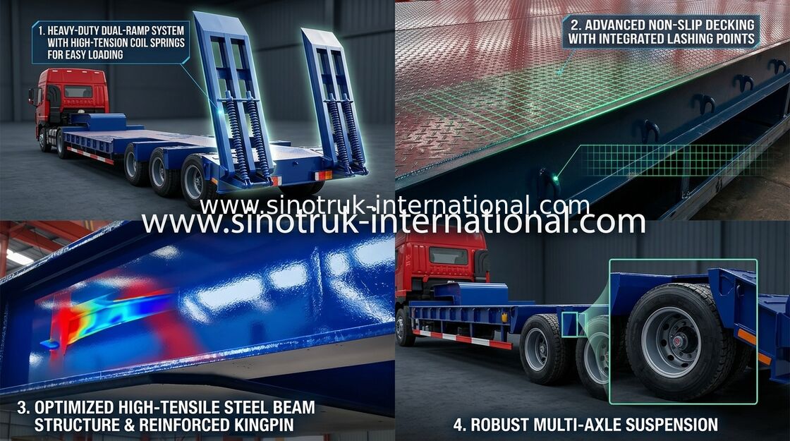 Low-bed Semi Trailer Truck 3 Axles 70Tons 15m for Loading construction machine