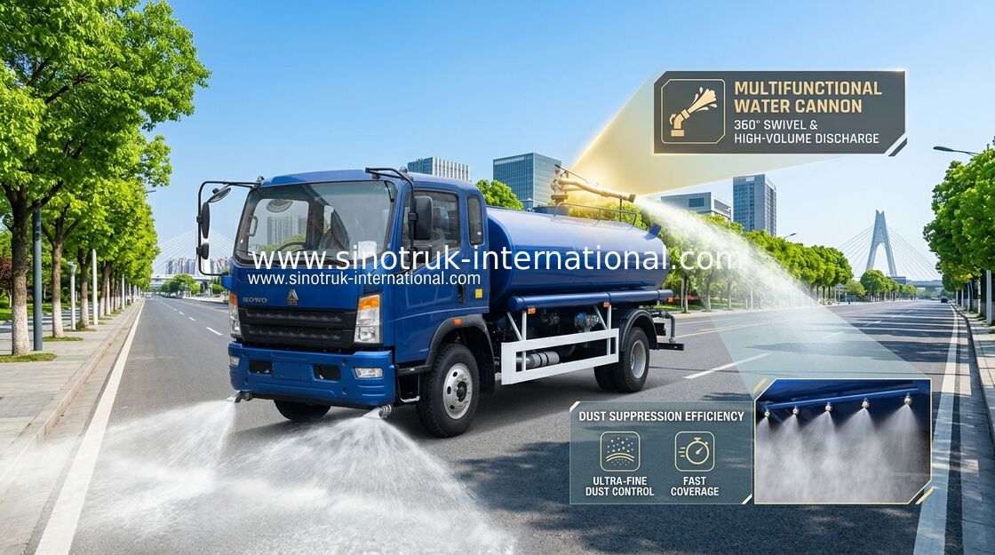 SINOTRUK HOWO Tangki truk air dengan mesin diesel 140 HP 8000KGS RAW dan LHD RHD Drive Type untuk transportasi air kota dan industri