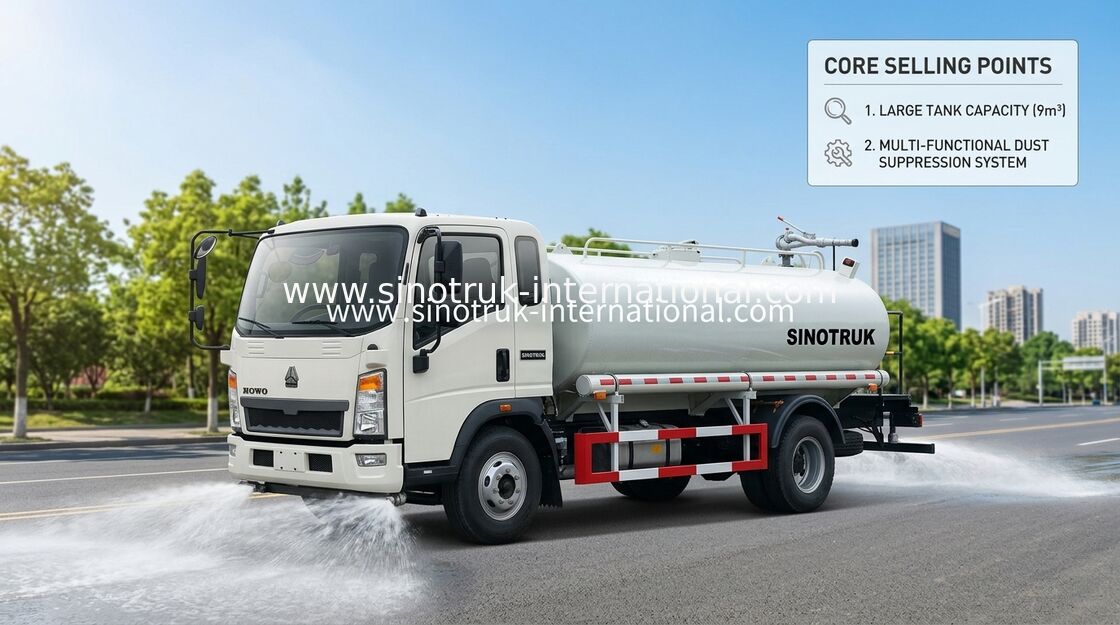 Truk Tangki Air Ringan SINOTRUK LHD 5-8CBM Jangkauan Penyemprotan Luas