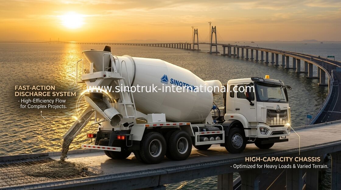 HOWO RHD 6*4 12CBM White Mixer Truck High Horsepower 380HP Efisiensi Tinggi Tangki Campuran Italia