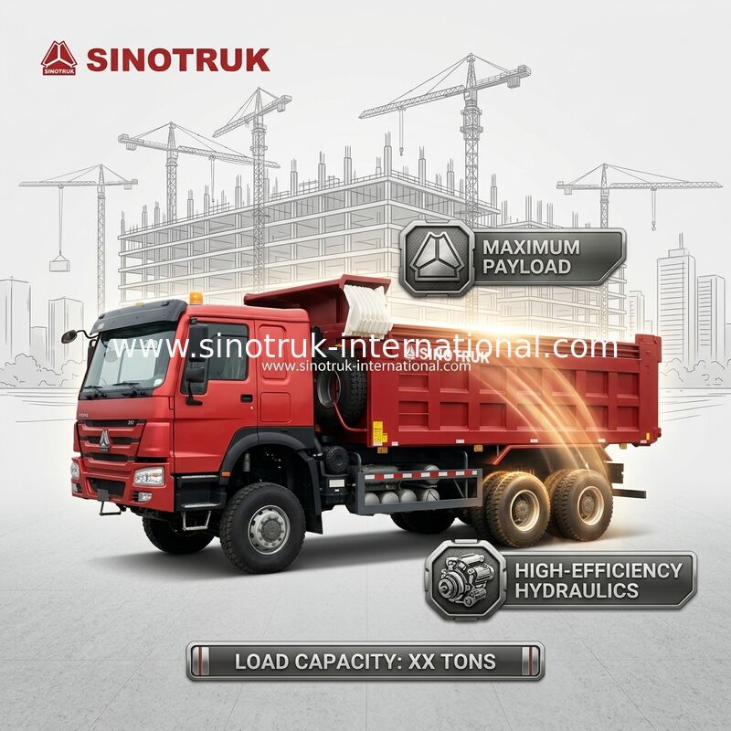 430HP Red HOWO 6*6 All-Wheel Drive Dump Truck dengan Ghost-Face Cab