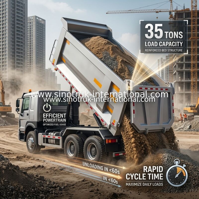 SINOTRUK HOWO 371HP 8X4 Truk Tipper Dump Konstruksi Wajah Depan Lama Bumper Militer Untuk Area Pertambangan Dua Lampu Peringatan Kontainer Tipe U