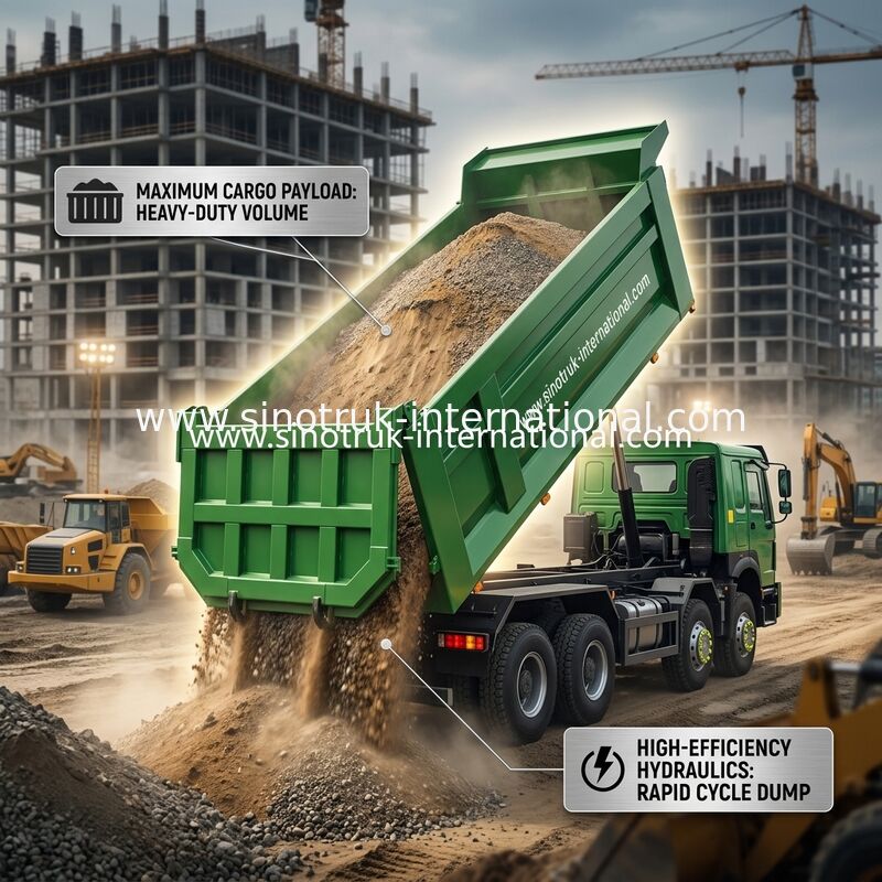 SINOTRUK HOWO 400HP 8X4 Truk Tipper Dump Konstruksi Wajah Depan Lama Kabin Wajah Hantu Bumper Militer Kontainer Tipe U