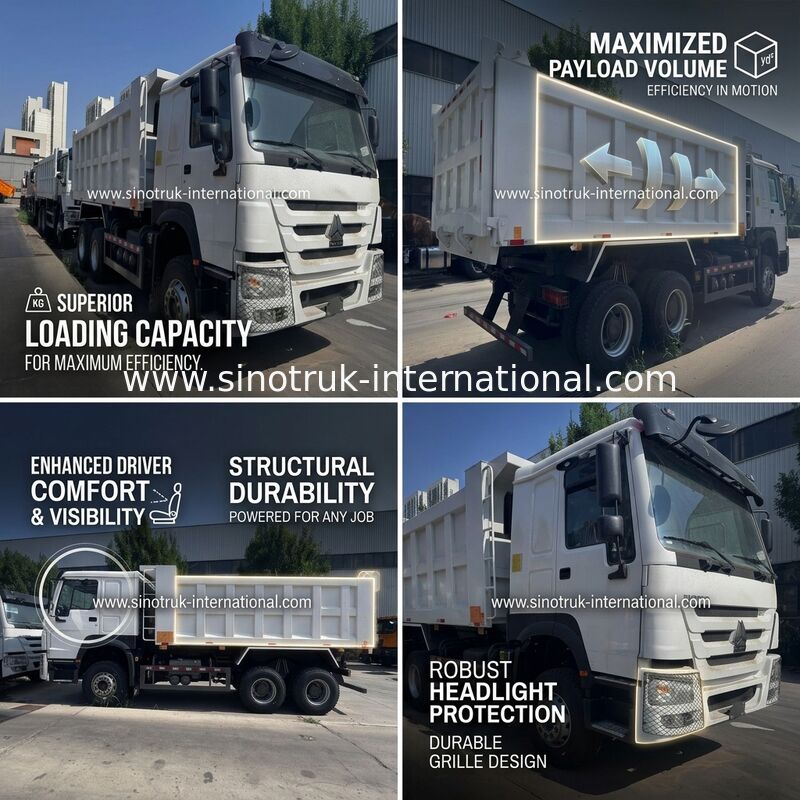 SINOTRUK Mesin 371HP 6 × 4 LHD HOWO Dump Truck Putih 19-20CBM Lifting Tengah