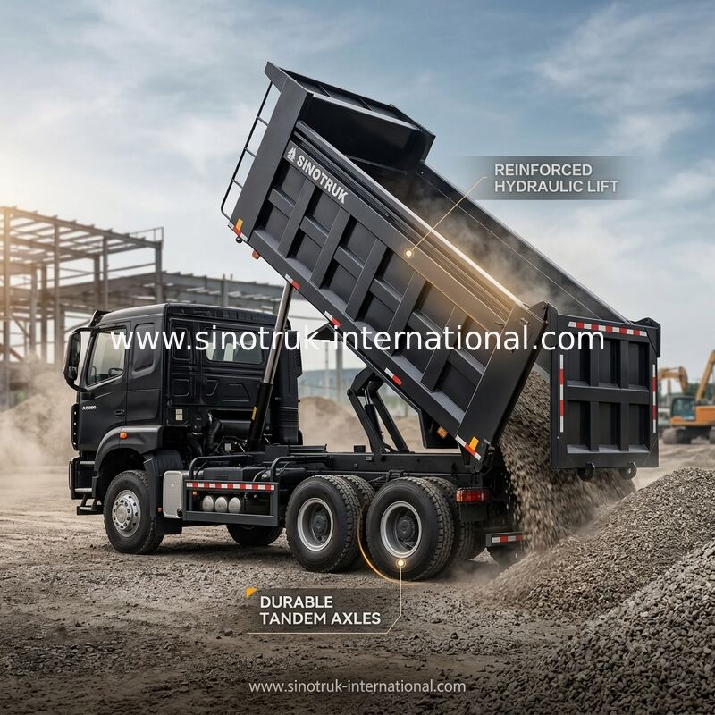 HOWO NX 380HP RHD Black Tipper Dump Truck Dengan Lapisan Tarpaulin