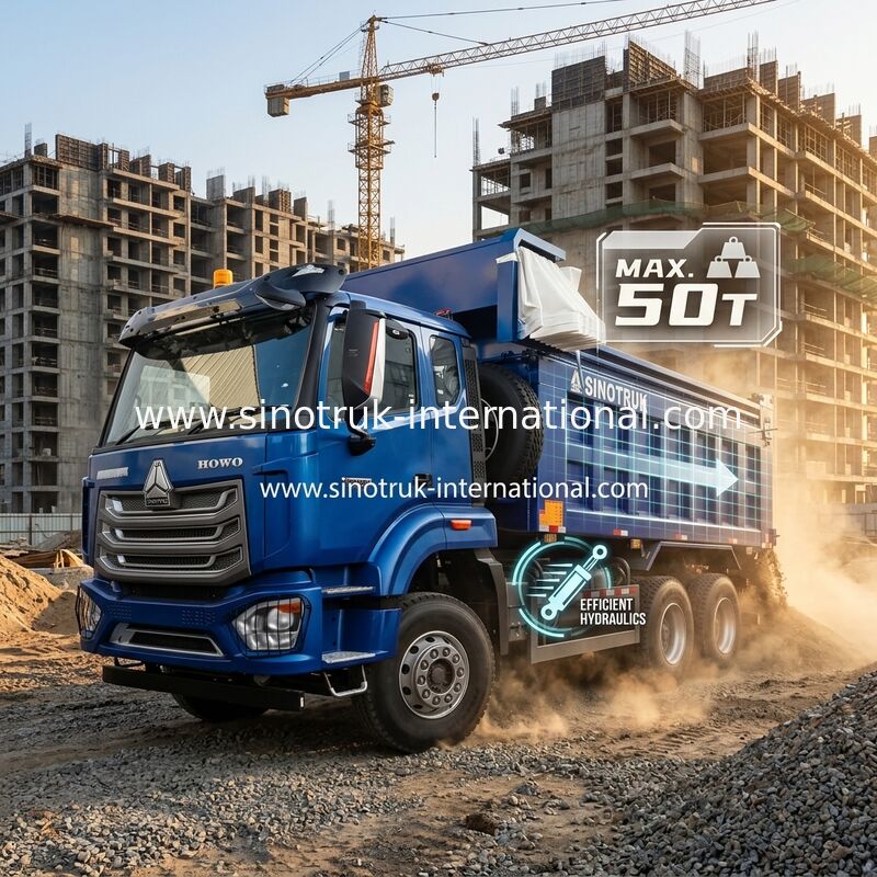 SINOTRUK HOHAN NEW HOWO 30 - 40 Ton RHD 10 Roda Tarpaulin Untuk Konstruksi Biru Efisiensi Tinggi Angkat dan Turunkan