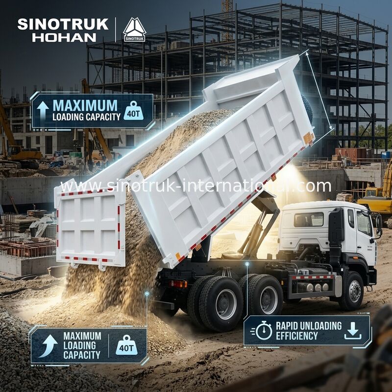 SINOTRUK HOWO 400 HP Tipper Dump Truck Untuk Konstruksi N7 Lampu Peringatan Bumper Militer