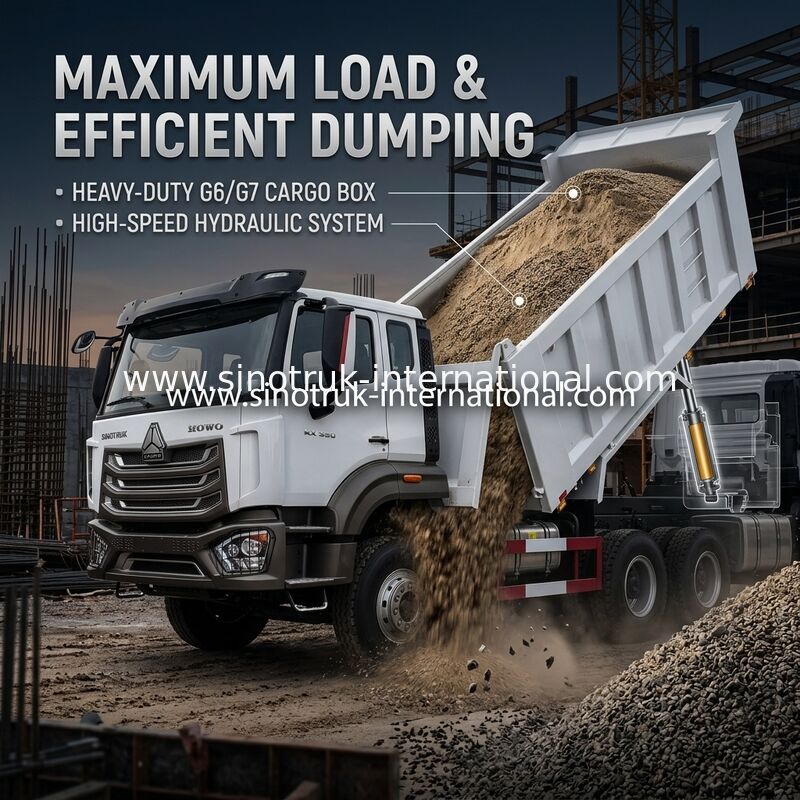 SINOTRUK HOHAN HOWO 380HP LHD Tipper Dump Truck 6X4 Pola Gaya Kothak Kargo