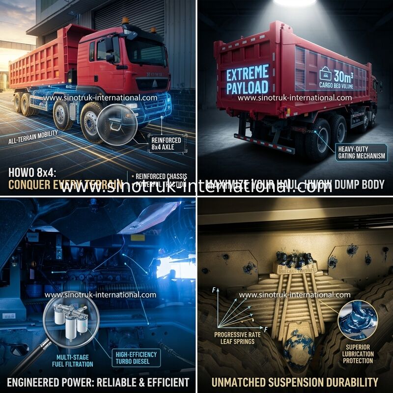 Sinotruk Howo Tipper Dump Truck Tx 400Hp Euro 2 8 × 4 Lhd 12 Roda Merah