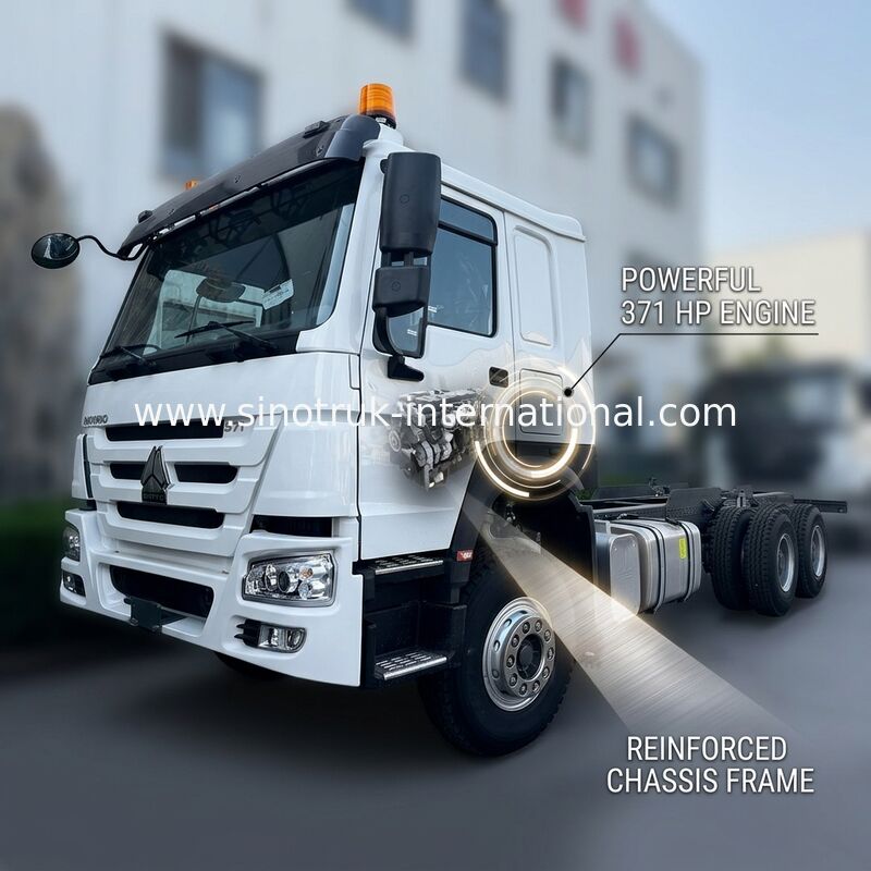 SINOTRUK HOWO Truck Chassis SINOTRUK Engine371HP 6 × 4 RHD Dengan Lampu Peringatan Digunakan Dalam Truk Pengeboran Truk Kargo Truk Air