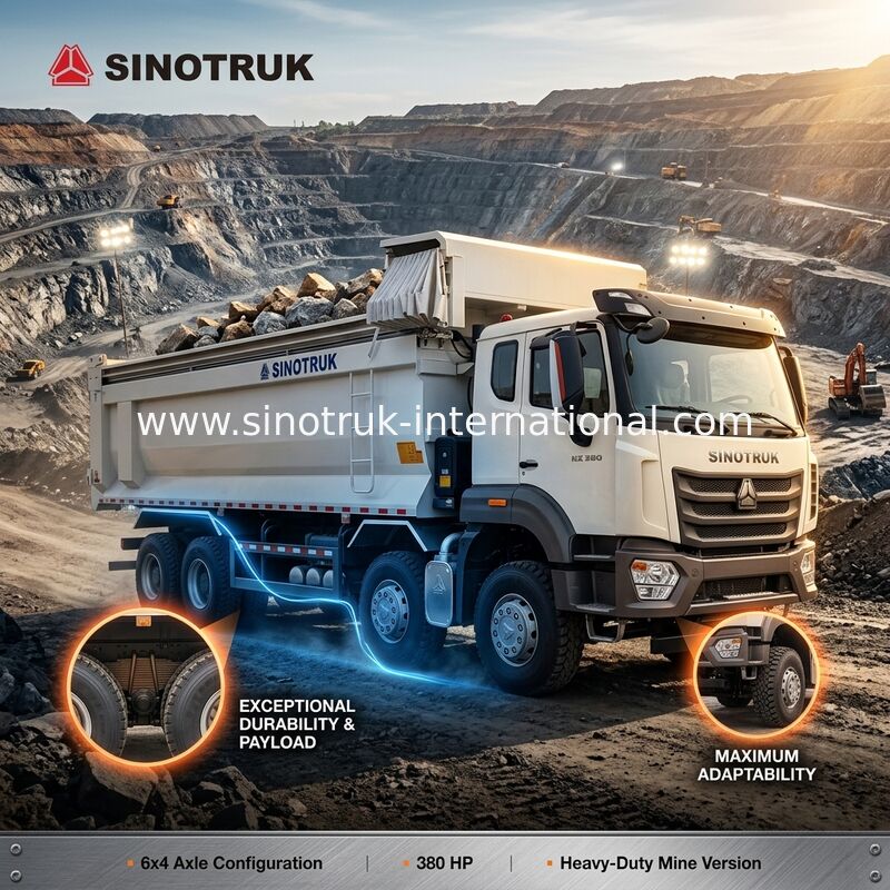 Sinotruk Hohan New HOWO Tipper Dump Truck N7 6 × 4 10 Roda 380Hp RHD U Tipe Automatic Tarpaulin