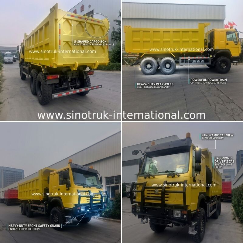 Sinotruk Howo Tipper Dump Truck 6 × 6 All Wheel Drive Dengan 14.00R20 Ban Tunggal 380Hp