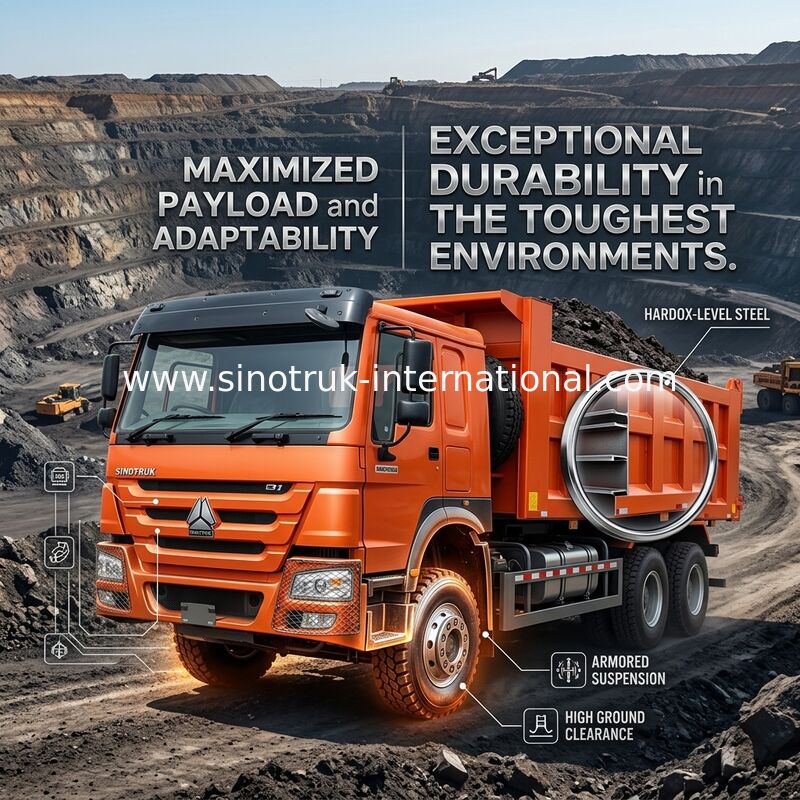 Sinotruk Howo Tipper Dump Truck 400Hp 8 × 4 Rhd 12 Roda Tray Besar 7600mm