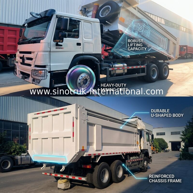 Sinotruk Howo Tipper Dump Truck 400Hp 6 × 4 U Shape Tray Dengan Tarpaulin Otomatis