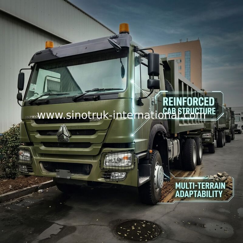 SINOTRUK HOWO 400HP Green Tipper Dump Truck RHD 6×4 12 roda Kekuatan kuda tinggi