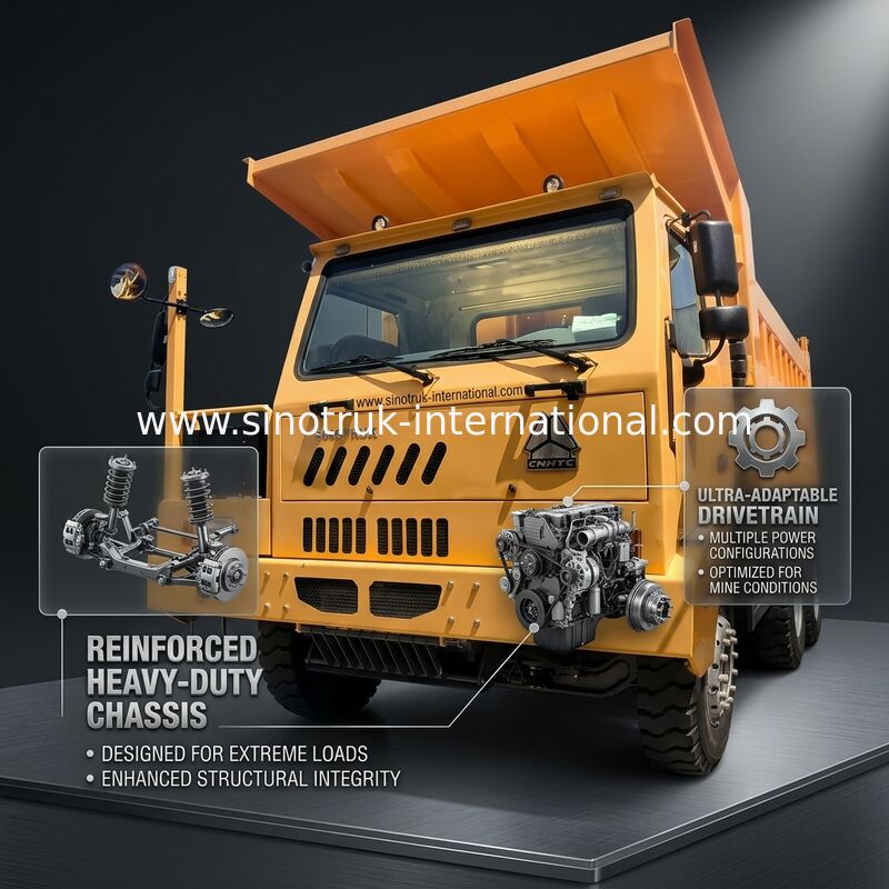 Sinotruk Howo Mining Tipper Dump Truck 90Ton 6 × 4 Kargo Kargo Baja Kekuatan Tinggi