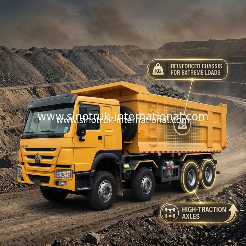 Sinotruk Howo Tipper Dump Truck 8 × 4 Lhd 12 Roda Bentuk U Tipper Body Euro 2
