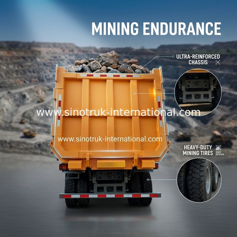 SINOTRUK Heavy Duty Tipper Dump Truck LHD Dengan Kabin Skeleton Kekuatan Tinggi Satu Sisi 371HP
