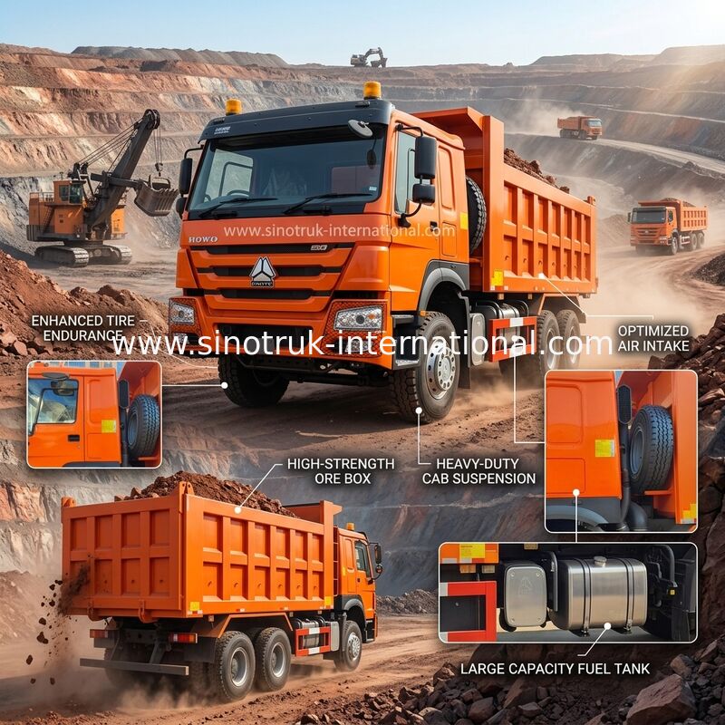 400HP Orange HOWO Tipper Truck RHD 6×4 10 Roda Kekuatan kuda tinggi