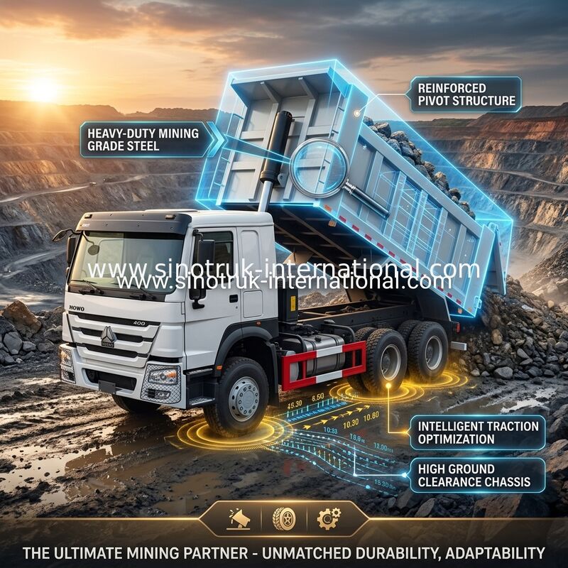 ZZ3257V3847B1 Kekuatan kuda tinggi HOWO Truk Tipper 6×4 10 roda 400HP Konsumsi bahan bakar rendah