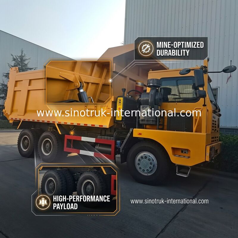 SINOTRUK Heavy Duty Tipper Dump Truck LHD Dengan Kabin Kerangka Kekuatan Tinggi Unilateral Kuning