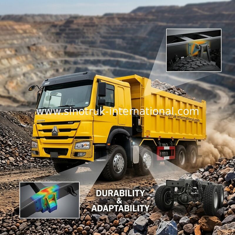 Sinotruk Howo Tipper Dump Truck 12 Roda 400Hp 8 × 4 Penambangan RHD Kuning