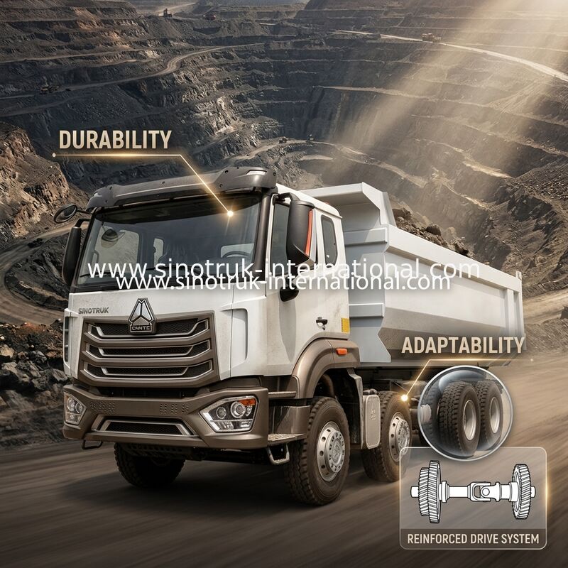 HOWO N7 LHD 12roda 8X4 400HP Dump Truck Untuk Pertambangan
