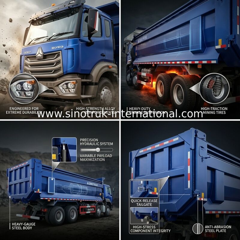 RHD 8×4 10 roda 380HP Biru HOWO Tipper Truck Kekuatan kuda tinggi
