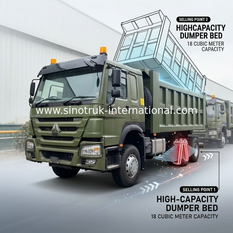 RHD 6×4 10 roda ZZ3257V3847B1R 400HP Hijau HOWO Tipper Truck Kekuatan kuda tinggi