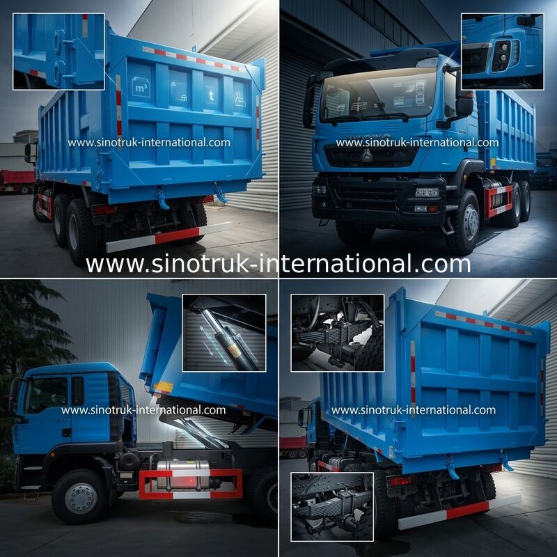 Biru LHD 6×4 10 roda HOWO Tipper Dump Truck Tenaga Kuda Tinggi 371HP