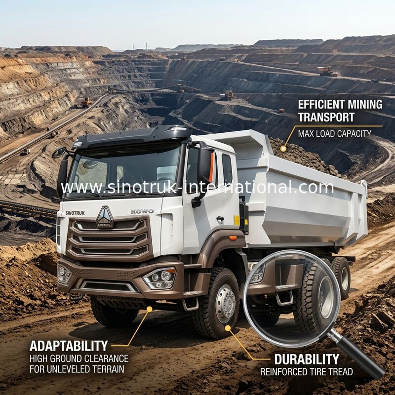 HOWO N7 Cab LHD 12roda 8X4 400HP Dump Truck Untuk Penambangan Tipe U