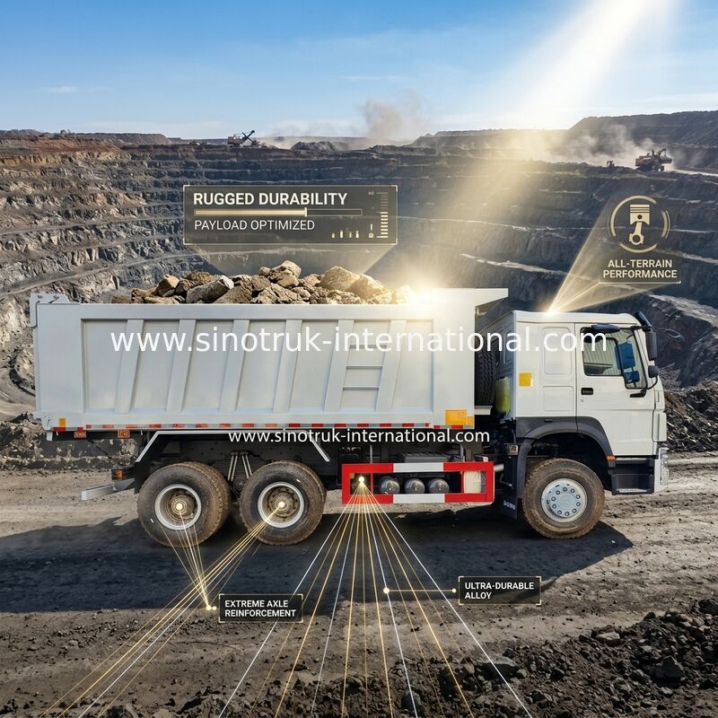 RHD 6×6 10 roda Putih HOWO Truk Tipper Full Drive Kekuatan kuda tinggi 380HP