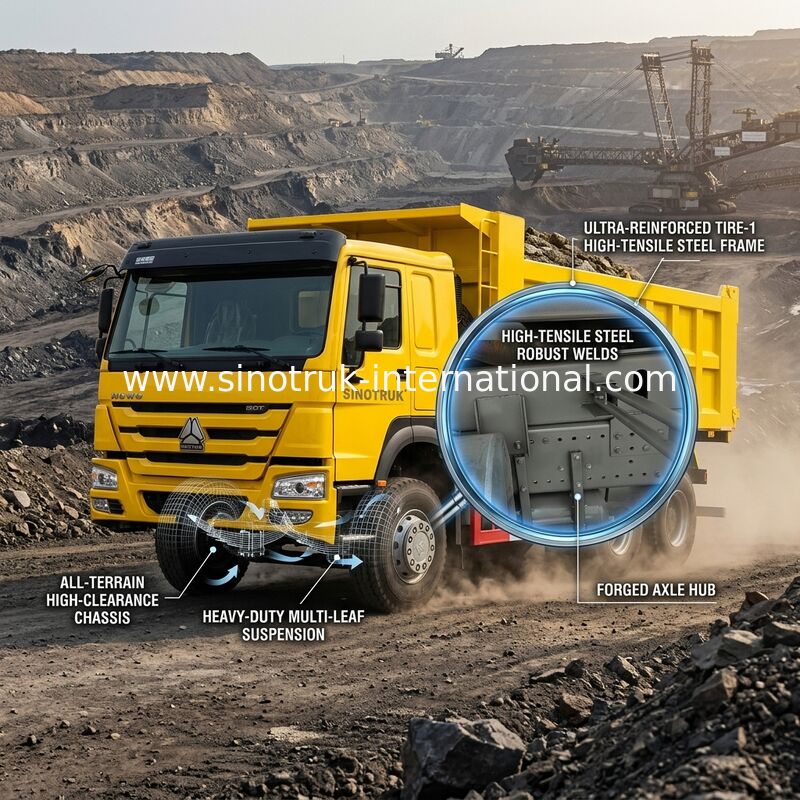 10 Roda Tenaga Kuda Tinggi 400HP HOWO Tipper Dump Truck Konsumsi Bahan Bakar Rendah