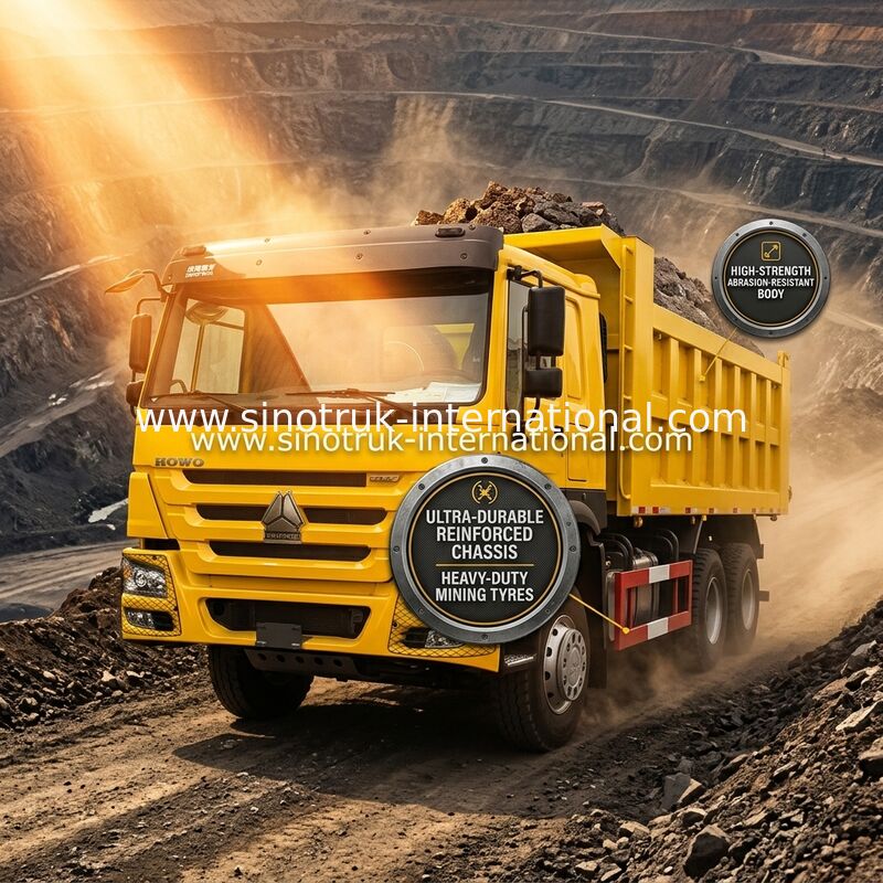 Sinotruk Howo Tipper Dump Truck 10 Roda 400Hp 6 × 4 Mengangkat Tengah Kuning