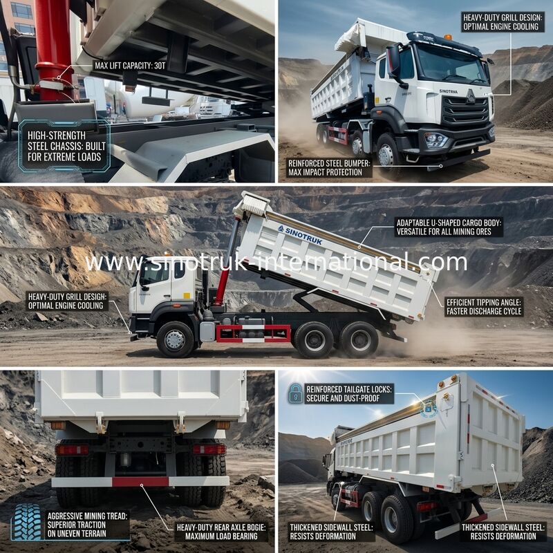 LHD 8×4 12 Roda Putih HOWO Tipper Dump Truck Tenaga Kuda Tinggi 371HP