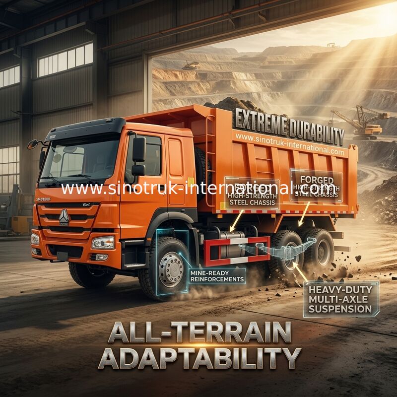 Sinotruk Howo Tipper Dump Truck Weichai 380Hp 6 × 4 5200 - 5800mm Untuk Ekspor