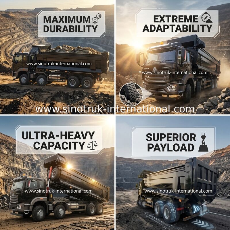 Black Howo Mining Tipper Dump Truck 20-50Tons 8 X 4 Euro 2 400Hp