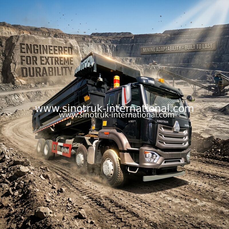 Sinotruk HOWO Tipper Dump Truck 8X4 371hp 12 Roda Hitam N7 ZZ3317V386JB1R