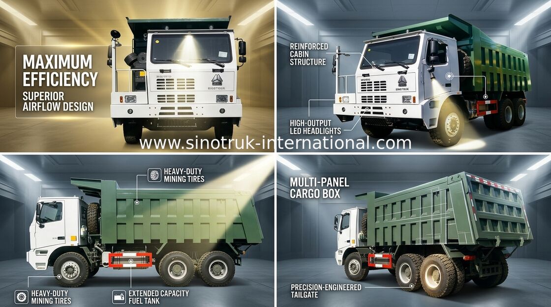 Heavy Duty Tipper Dump Truck LHD Dengan Unilateral High Strength Skeleton Cab
