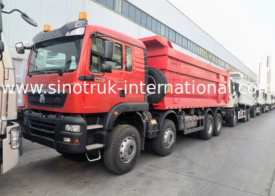 Sinotruk Howo Tipper Dump Truck Tx 400Hp Euro 2 8 × 4 Lhd Bentuk U Kotak Kargo Merah