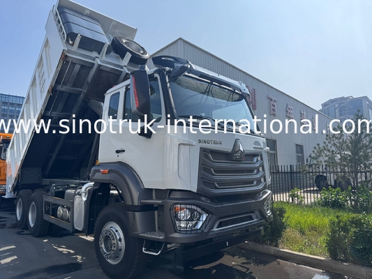 SINOTRUK HOHAN Howo Tipper Dump Truck Angkat Tengah Mesin Weichai 6 × 4 LHD Kotak Kargo Persegi Panjang Putih 19-20CBM