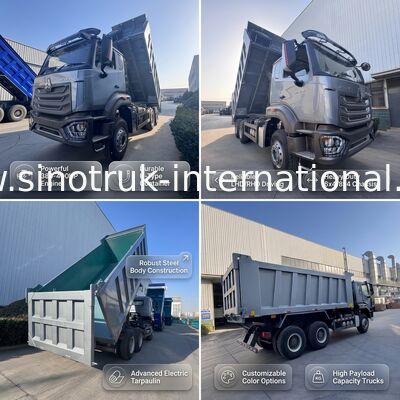 SINOTRUK HOHAN New Howo Tipper Dump Truck Lifting Tengah 6 × 4 RHD Kargo Box 19-20CBM Warna yang disesuaikan dengan pelanggan Diamond Silver 400HP