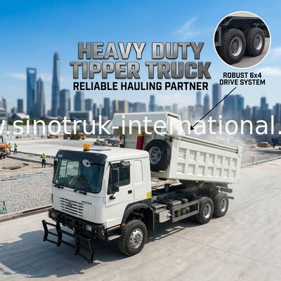 SINOTRUK 371HP 6 × 6 RHD HOWO Dump Truck Putih 19-20CBM Front Lifting sepenuhnya didorong, dengan terpal, Model populer di Guyana