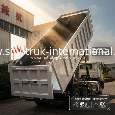 SINOTRUK HOHAN Howo Tipper Dump Truck Angkat Tengah Mesin Weichai 6 × 4 LHD Kotak Kargo Persegi Panjang Putih 19-20CBM