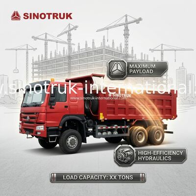 430HP Red HOWO 6*6 All-Wheel Drive Dump Truck dengan Ghost-Face Cab