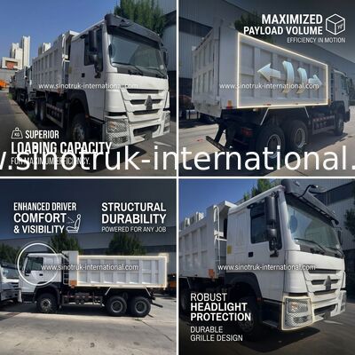 SINOTRUK Mesin 371HP 6 × 4 LHD HOWO Dump Truck Putih 19-20CBM Lifting Tengah