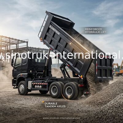 HOWO NX 380HP RHD Black Tipper Dump Truck Dengan Lapisan Tarpaulin